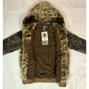 NEW $230 ZB CR Brown Fur Hoodie, size MEDIUM + SMALL. Soft Warm Jacket Timb Rich